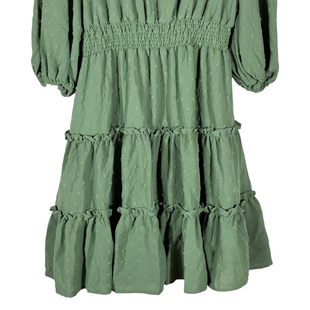 Marie Nicole Swiss Dot Tiered Ruffle Dress Sage Green Boho Smocked Size L - Picture 3 of 6